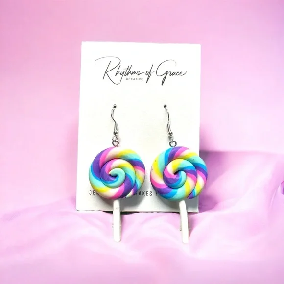 NWT Sweet & Colorful Rainbow Lollipop Earrings - Handmade Whimsy Jewelry! ๐ญโจ - Picture 5 of 5